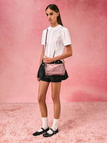 Xylia Metallic Grommet Lace-Up Shoulder Bag, Aura Pink, hi-res