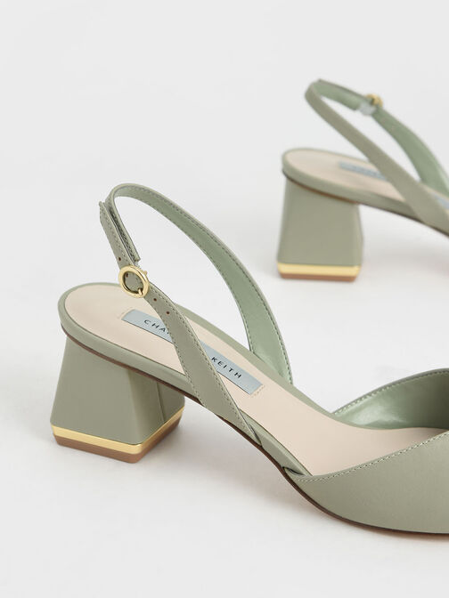 Trapeze Heel Slingback Court Shoes, Sage Green, hi-res