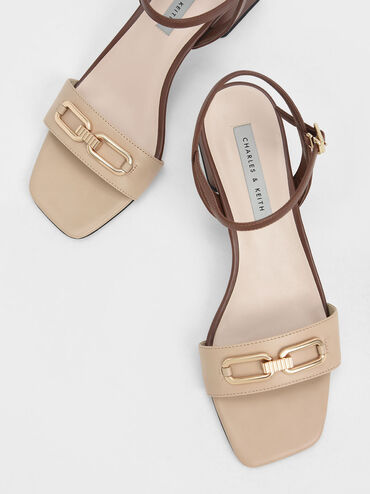 Two-Tone Chain Link Ankle Strap Sandals, Multi, hi-res