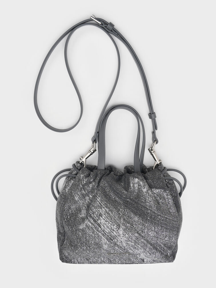 Mini Bethel Metallic Denim Tote Bag, Silver Brushed Denim, hi-res