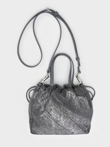Mini Bethel Metallic Denim Tote Bag, Silver Brushed Denim, hi-res