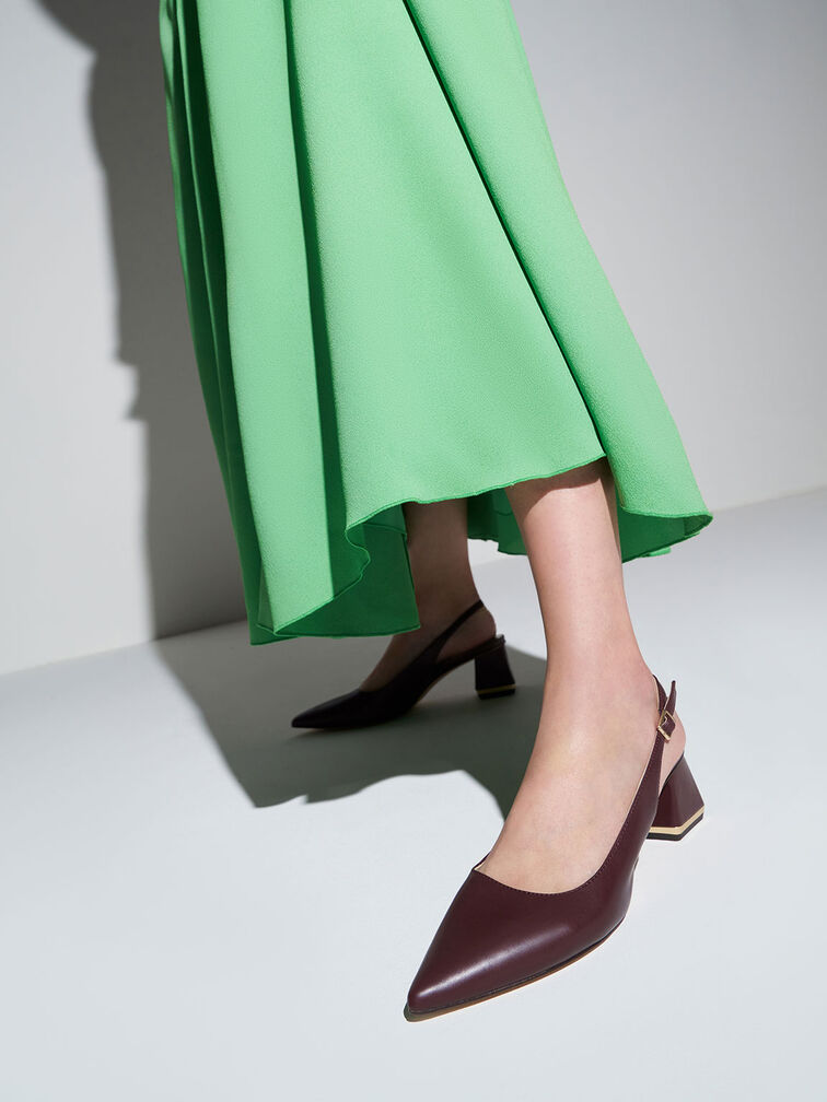 Pointed Toe Slingback Pumps, Burgundy, hi-res