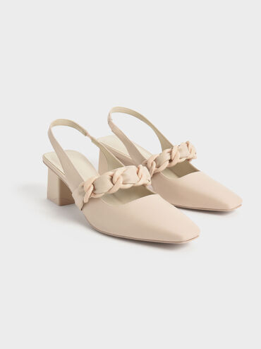 Braided Chain-Link Slingback Pumps, Chalk, hi-res