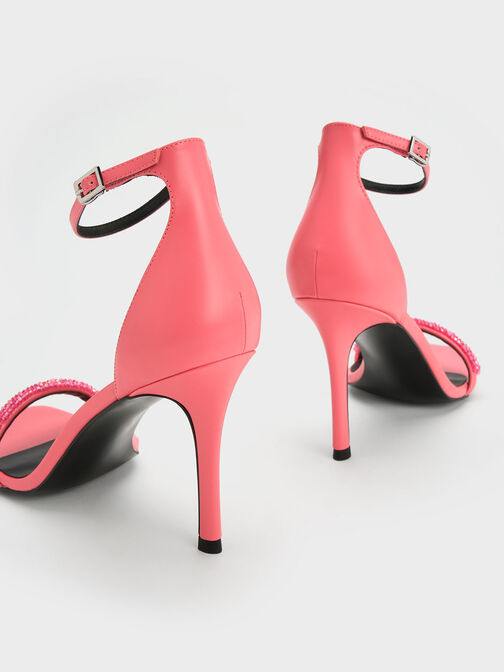 Beaded Strap Heeled Sandals, Pink, hi-res