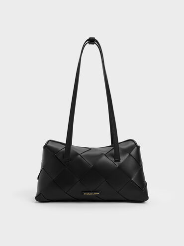 Maribel Woven Trapeze Shoulder Bag, Black, hi-res