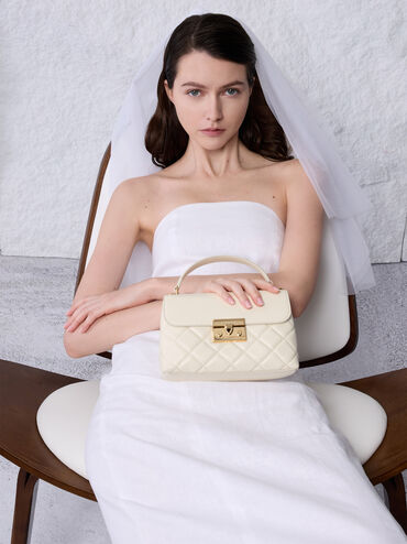Alva Quilted Top Handle Bag, Cream, hi-res