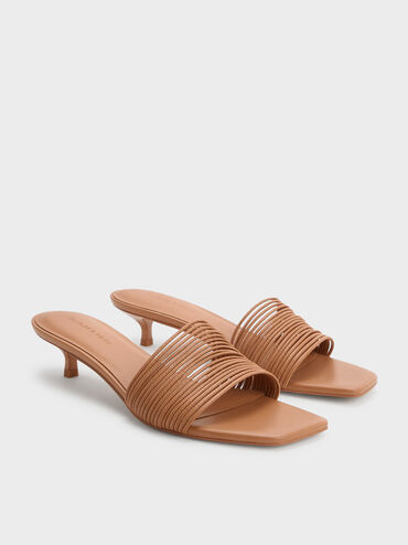 Fianna Strappy Kitten-Heel Mules, Tan, hi-res
