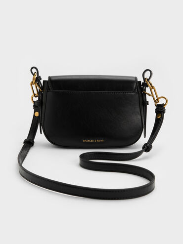 Gwynne Metallic-Accent Saddle Bag, Black, hi-res