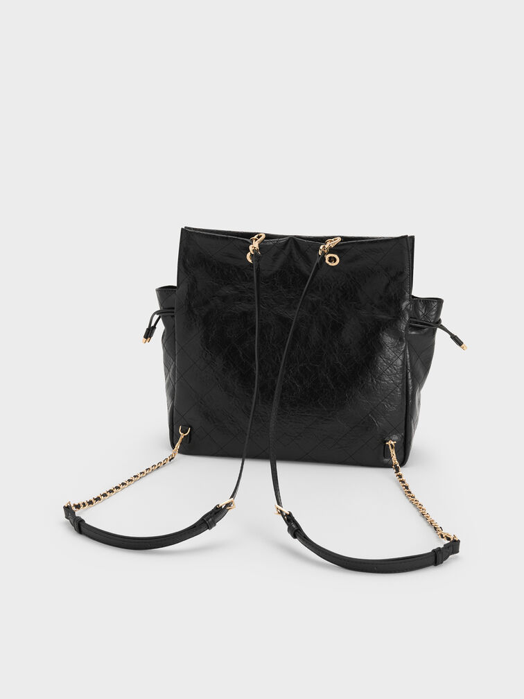 Duo Quilted Drawstring Two-Way Backpack, Black, hi-res