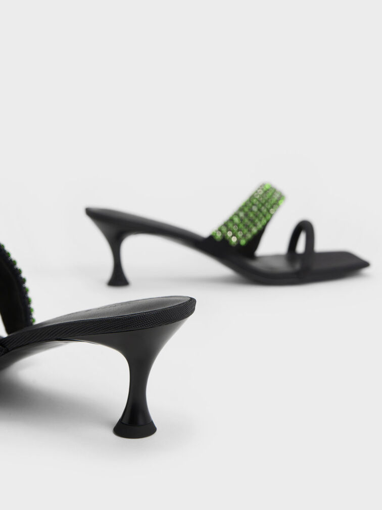 Gem Embellished Strappy Mules, Green, hi-res