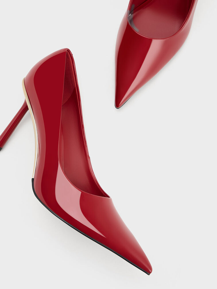 Patent Pointed-Toe Stiletto Heels, Red, hi-res