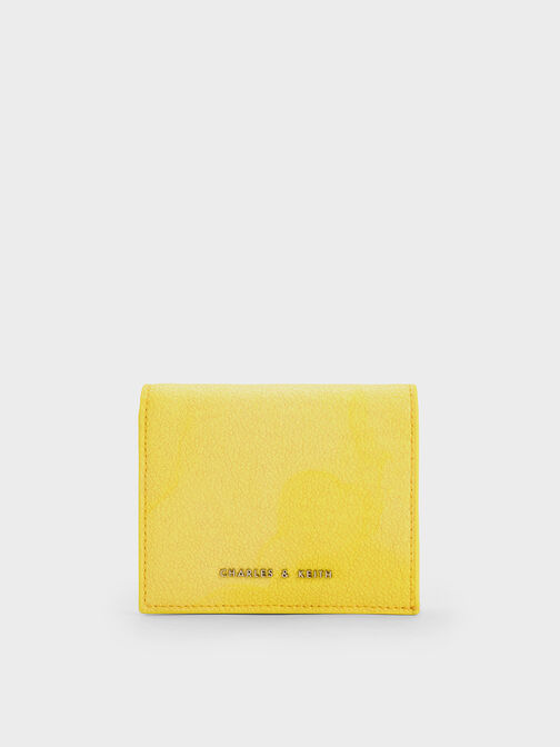 Marble-Print Bi-Fold Small Wallet, Yellow, hi-res
