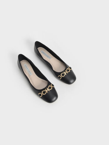 Chain Link Ballerina Flats, Black, hi-res