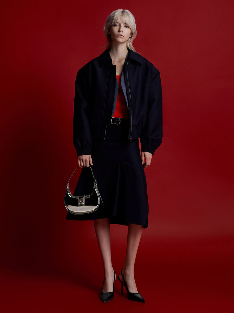 Trice Metallic-Accent Belted Shoulder Bag, Pewter, hi-res