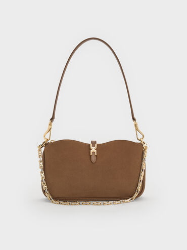Adalyn Recycled Suede Chain Shoulder Bag, Mocha Brown, hi-res