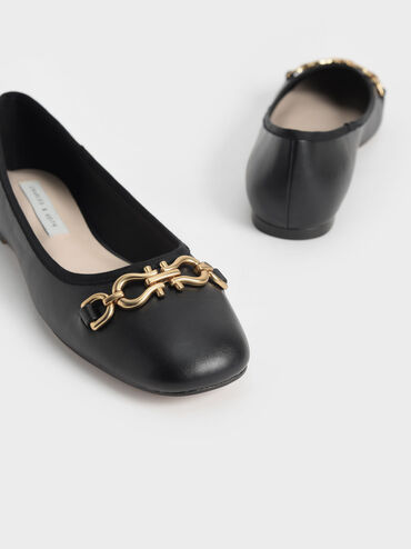 Chain Link Ballerina Flats, Black, hi-res