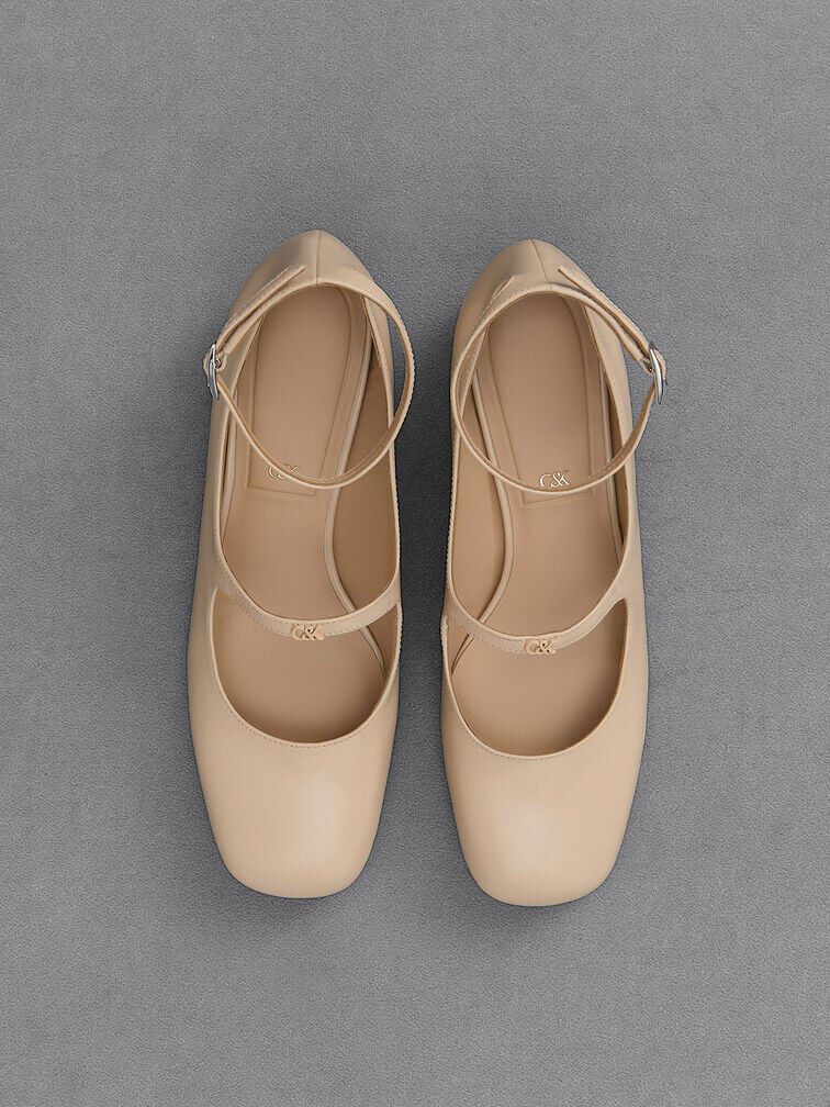 Beige Claire Leather Mary Jane Pumps CHARLES KEITH IN