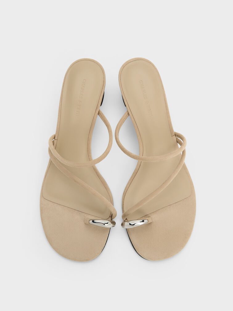 Faux Suede Toe-Ring Strappy Heels, Taupe2, hi-res