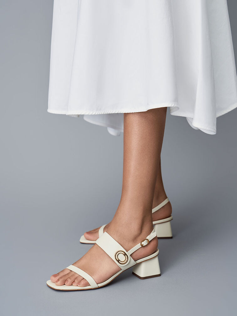 Metallic Accent Trapeze Heel Sandals, Chalk, hi-res