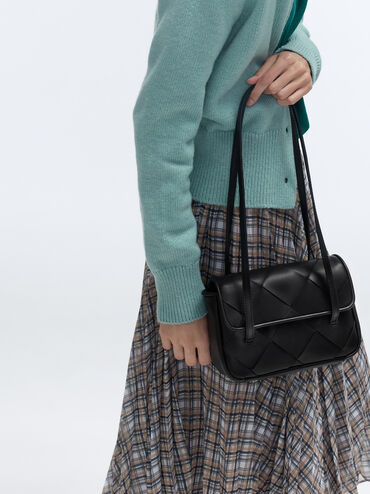 Maribel Woven Shoulder Bag, Black, hi-res