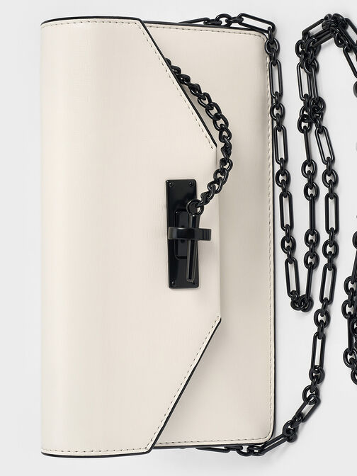 Samantha Envelope Chain-Embellished Crossbody Bag, Cream, hi-res