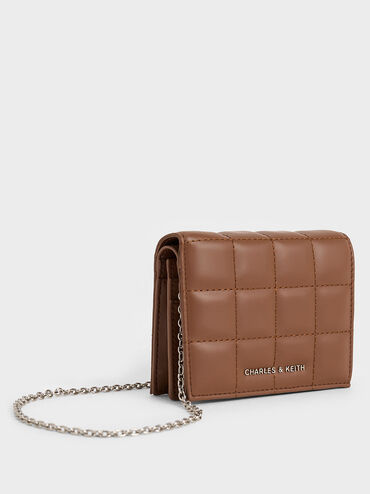 Cassia Quilted Wallet On Chain, Chocolate, hi-res