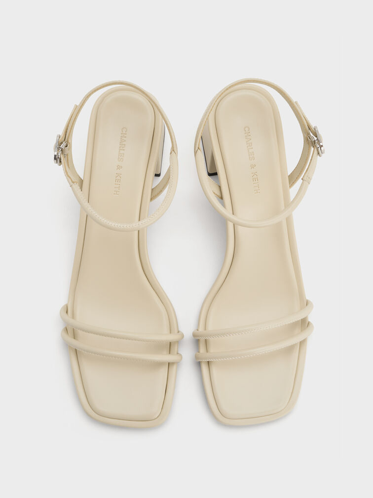 Strappy Trapeze-Heel Sandals, Beige, hi-res