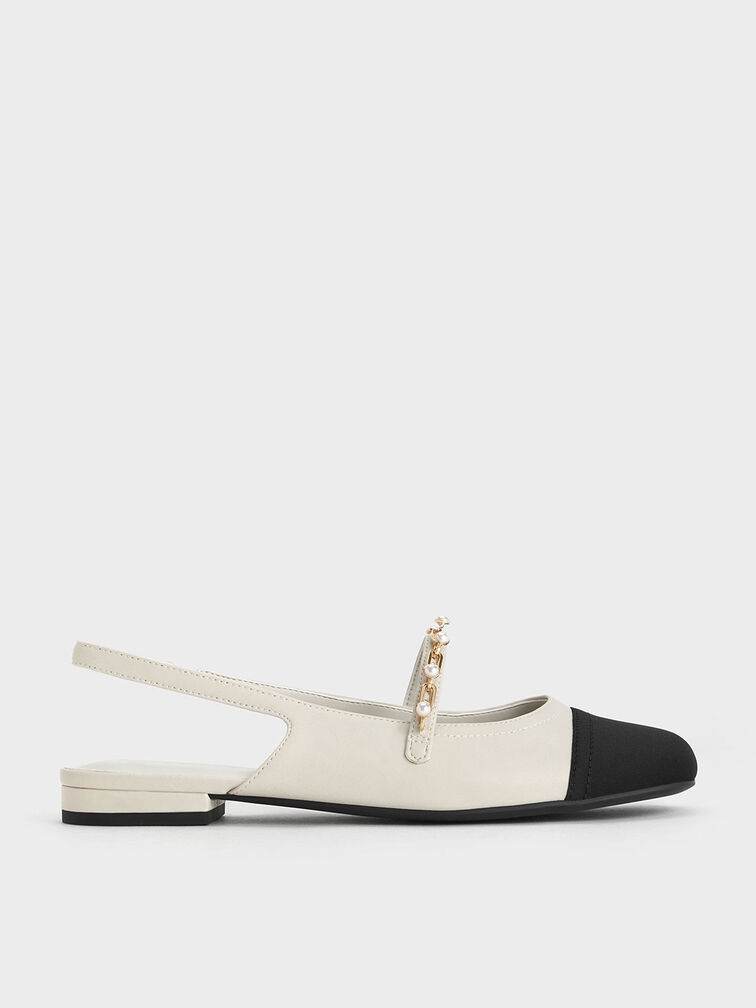 Rio Beaded Chain-Link Slingback Flats, Chalk, hi-res