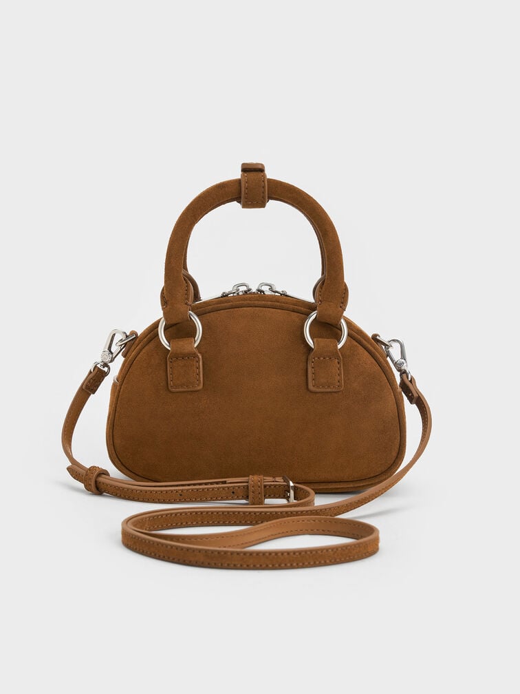 Bobbie Recycled Suede Studded Top Handle Bag, Sienna Brown, hi-res