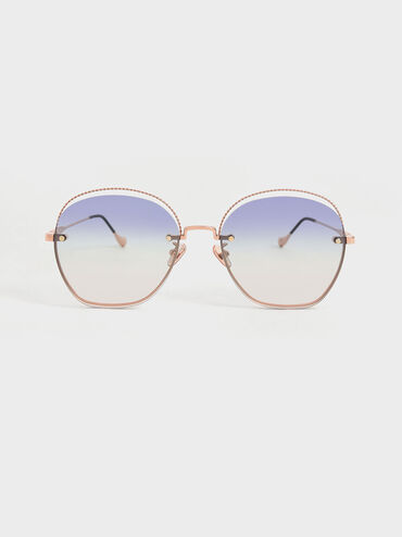 Multi-Tinted Cut-Out Butterfly Sunglasses, Rose Gold, hi-res