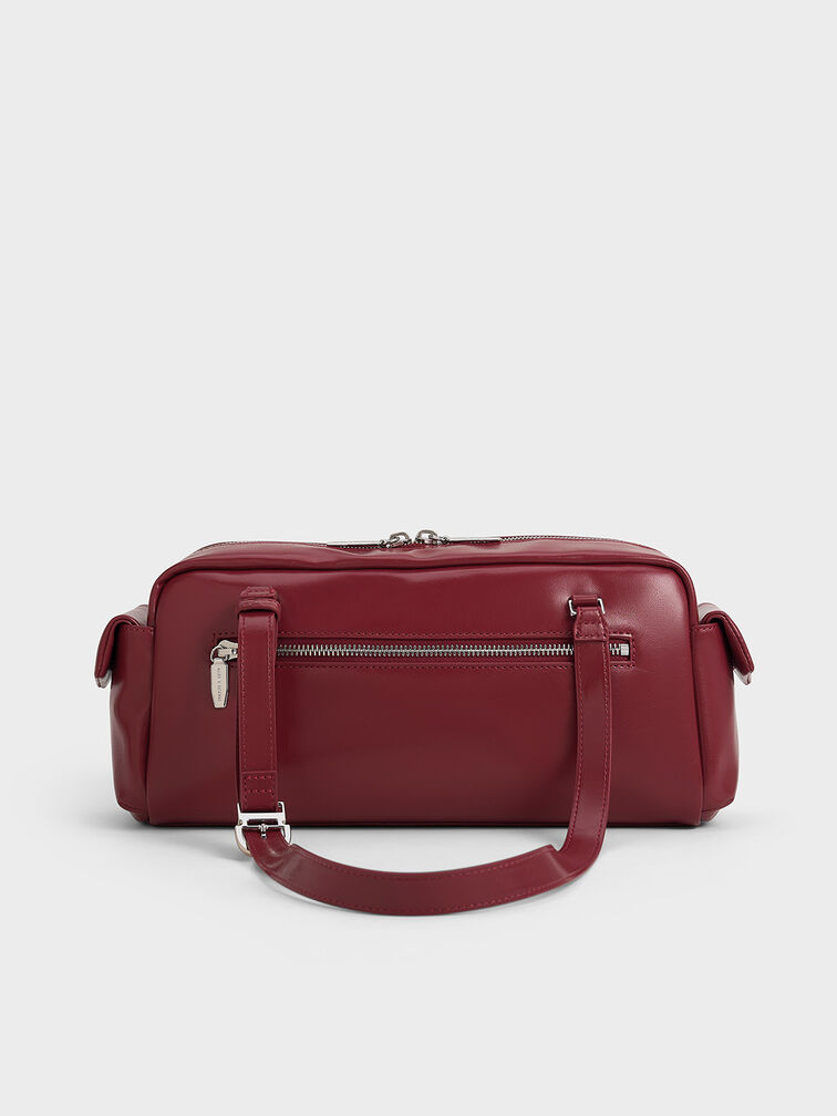 Rachel Elongated Multi-Pocket Shoulder Bag, Burgundy, hi-res