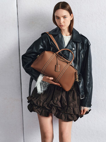 Chance Recycled Leather Bowling Bag, Chocolate, hi-res