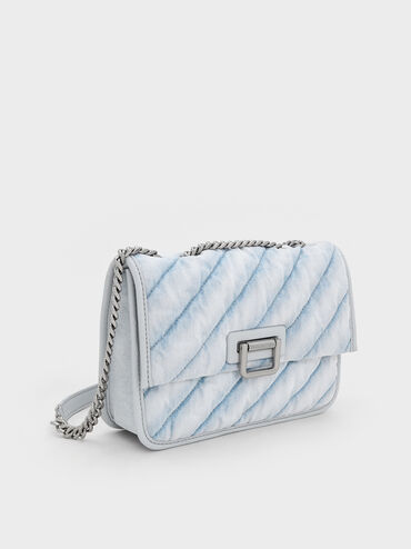 Neva Denim Panelled Chain-Strap Crossbody Bag, Light Washed Denim, hi-res