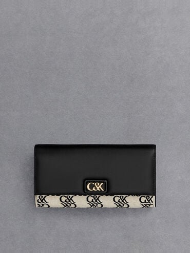 Leather & Canvas Chain-Strap Wallet, Multi, hi-res