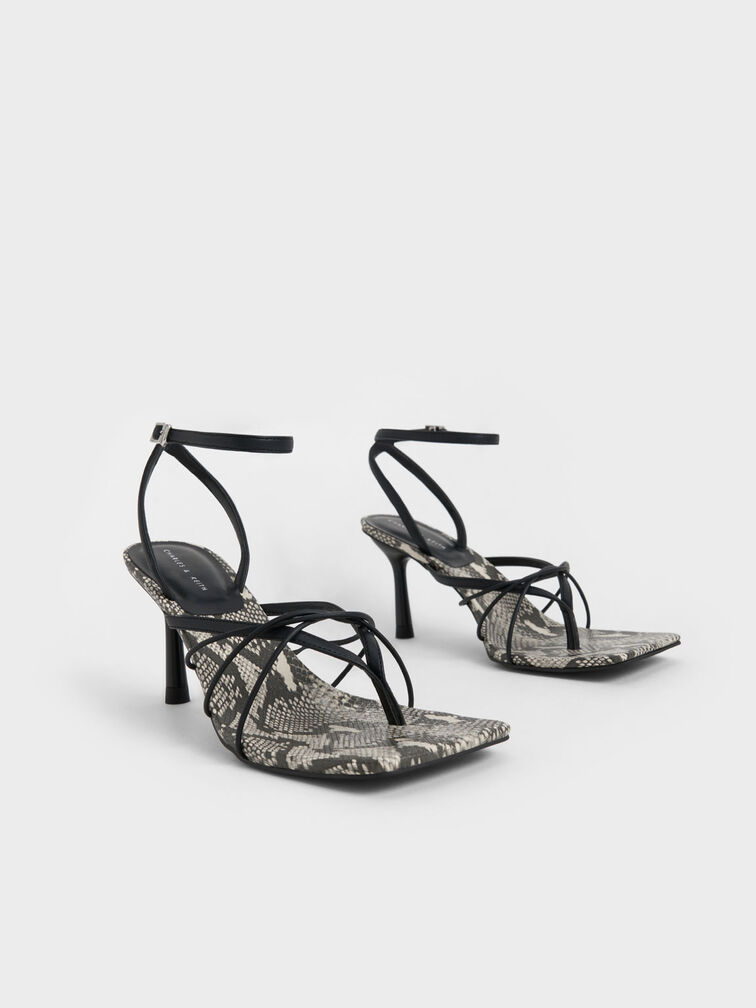 Snake-Print Ankle Strap Thong Sandals, Animal Print Natural, hi-res
