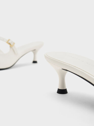 Metallic Cap Heeled Mules, White, hi-res