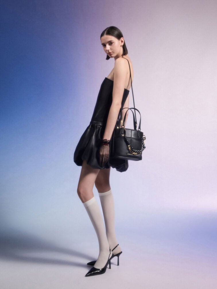 Addison Knotted-Rope Reversible Tote Bag, Black, hi-res