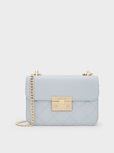Alva Quilted Chain-Handle Bag, Sea Salt Blue, hi-res