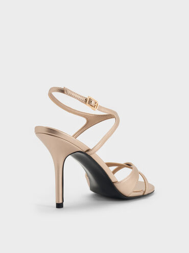 Metallic Crossover Stiletto Sandals, Champagne, hi-res