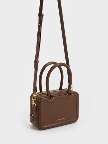 Perline Elongated Top Handle Bag, Dark Brown, hi-res