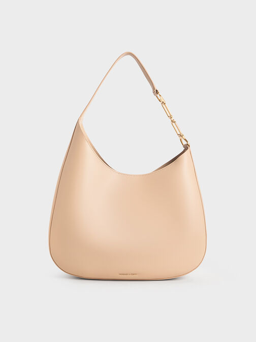 Agatha Chain-Accent Slouchy Hobo Bag, Beige, hi-res