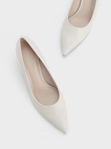 Pointed-Toe Flared Pumps, Chalk, hi-res