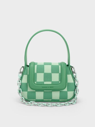 Shiloh Checkerboard Top Handle Bag, Green, hi-res