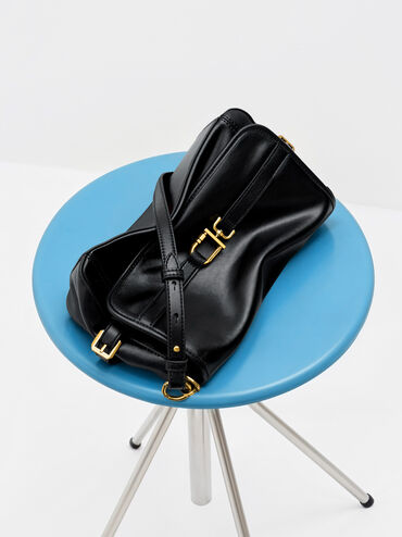 Gwynne Metallic-Buckle Belted Shoulder Bag, Black, hi-res