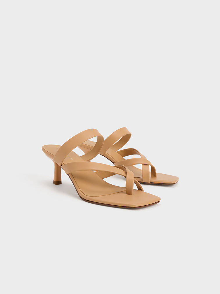 Asymmetric Toe Ring Heeled Sandals, Tan, hi-res