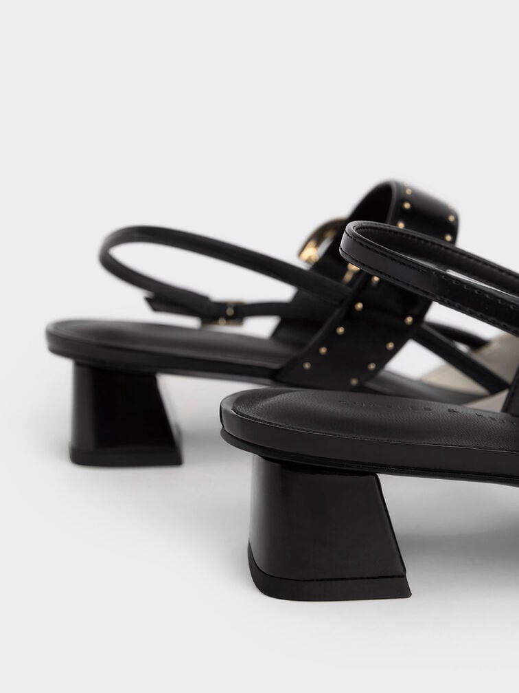 Studded Buckled Slingback Pumps, Chalk, hi-res