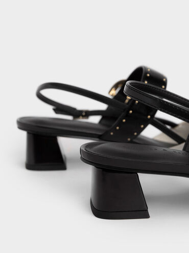 Studded Buckled Slingback Pumps, Chalk, hi-res