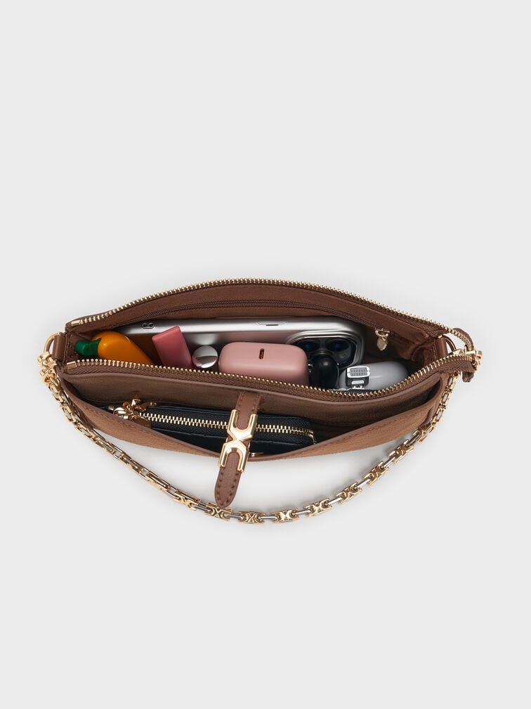 Adalyn Recycled Suede Chain Shoulder Bag, Mocha Brown, hi-res