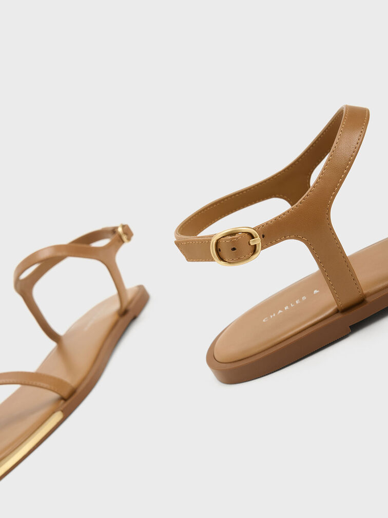 Metallic Square-Toe Sandals, Camel, hi-res