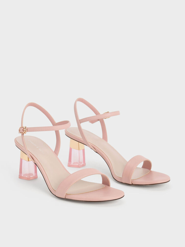 Oleana Clear Trapeze Heel Sandals, Blush, hi-res